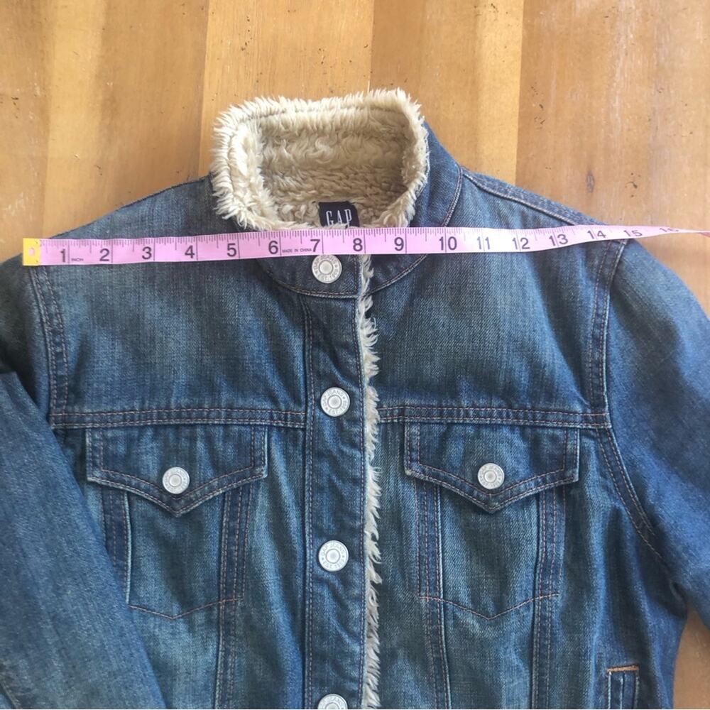 Vintage y2k 2000s Denim Jean Jacket Small Shearling Lined Faux Fur Hollister GAP - Picture 15 of 16